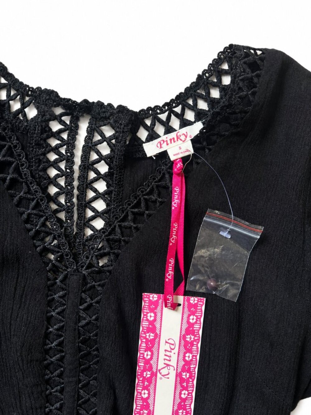 Black Lace Peplum Blouse Sheer Long Sleeve V Neck Elegant Top Size S - Picture 5 of 8